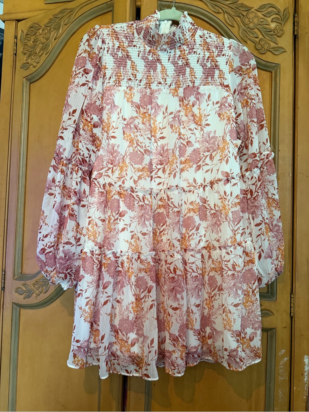 Trixxie Cream  and pink/ mauve Long-Sleeve Floral Tiered